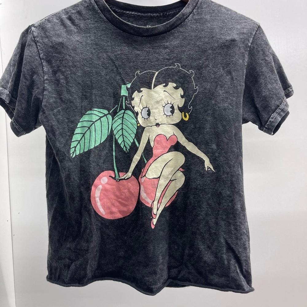 Betty Boop Black Crop Top with Pink and Green Cherry